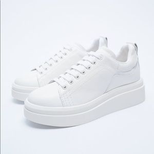Zara Athletic Leather Platform Sneakers - White